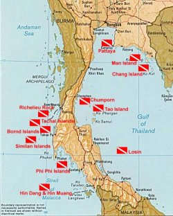 Thailand diving travel map